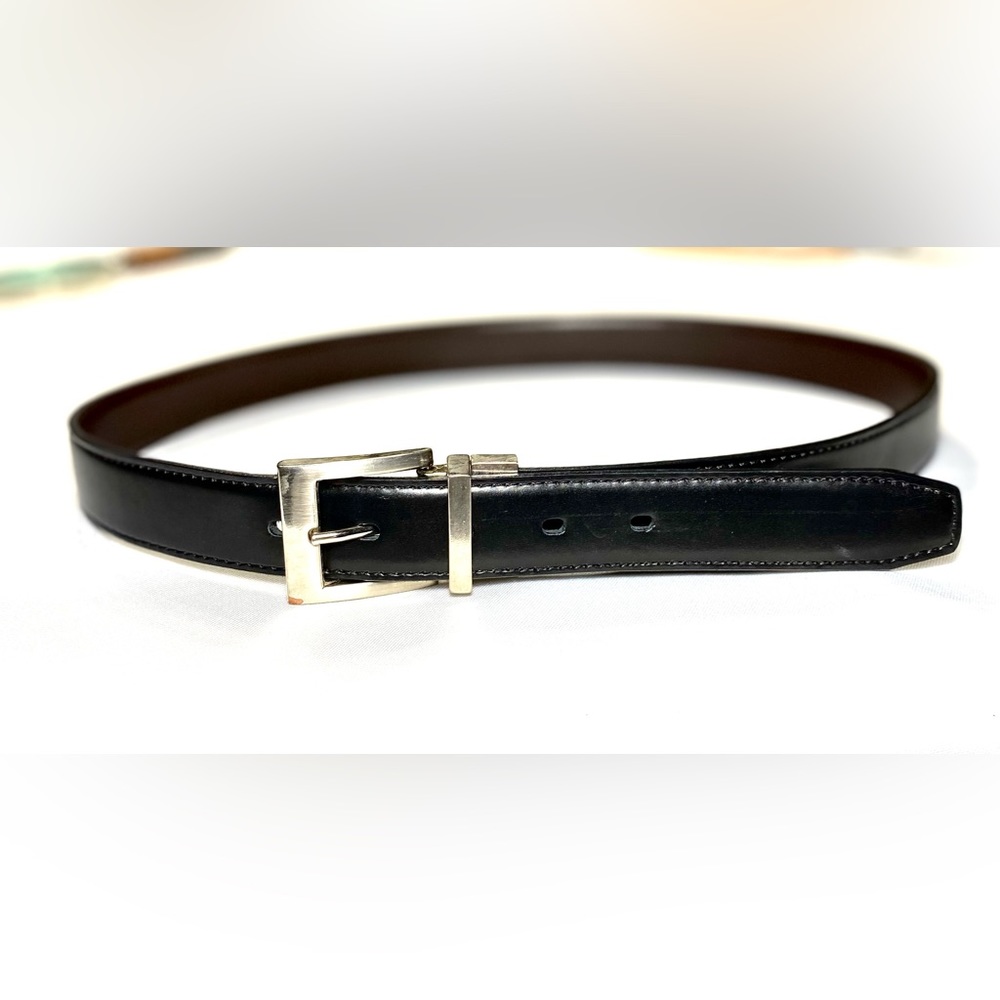 Classic leather  BELT Black Silver tone buckle